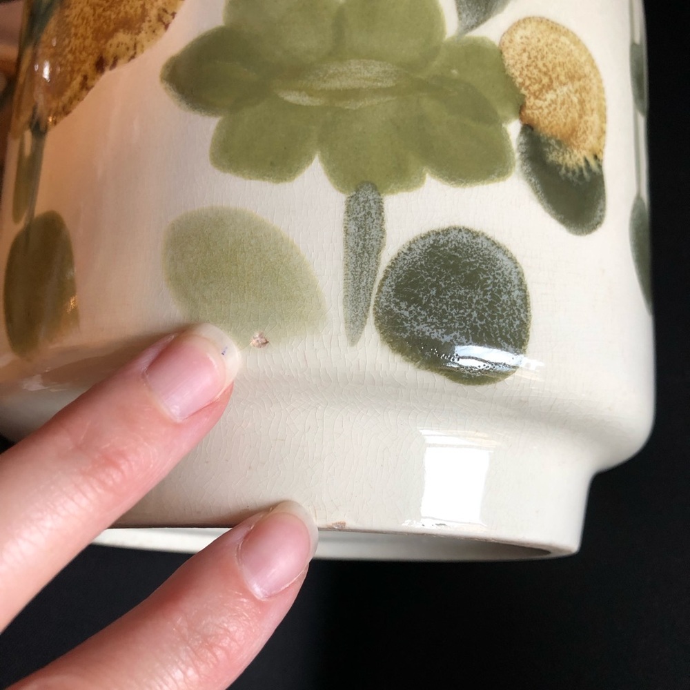 Crown Lynn Ironstone Boho Planter with floral motif Ceramic golden yellow green - Picture 14 of 16